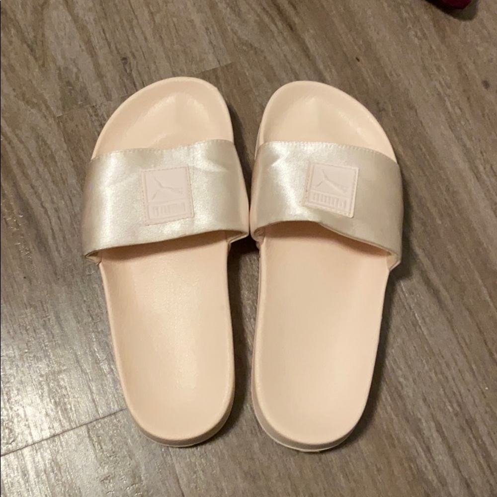 Pink Satin Puma Slides